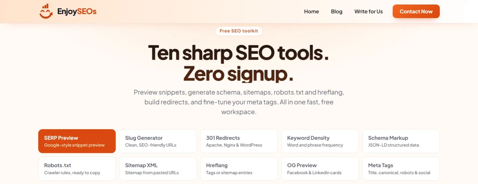 Free SEO Toolkit: 10 SEO Tools Online | EnjoySEOS preview 1