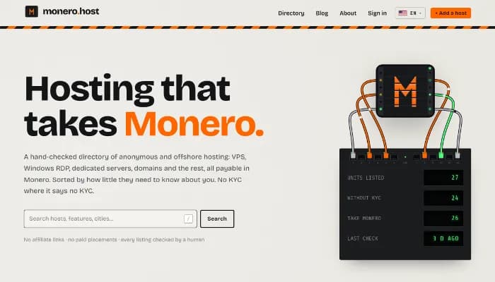 monero.host · anonymous & offshore hosting that takes Monero preview 1