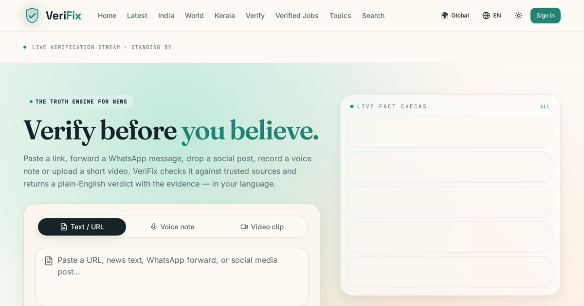 VeriFix — AI News Verification & Fact-Checking Platform preview 1