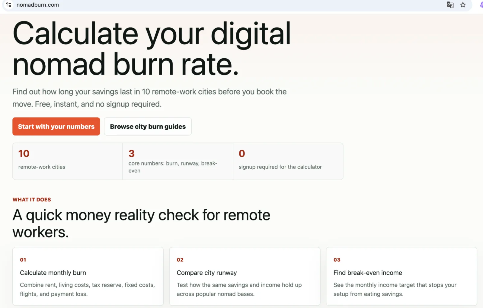NomadBurn | Digital Nomad Burn Rate Calculator preview 1